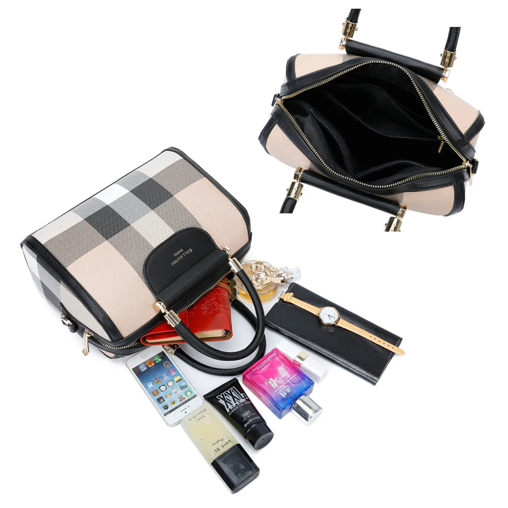 Sac à Main écossais Couleur: Taupe/Noir